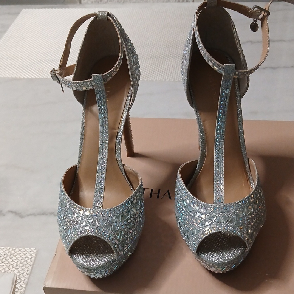 Thalia Sodi Shimmering Silver Heels. Style Chace